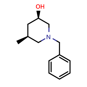 Chemical structure of (3R,5S)-1-benzyl-5-methyl-piperidin-3-ol , CAS 1601475-87-9, AChemBlock W164761