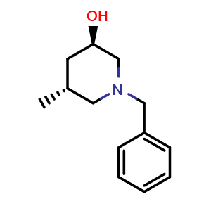 Chemical structure of (3R,5R)-1-benzyl-5-methyl-piperidin-3-ol , CAS 1601475-88-0, AChemBlock W164762