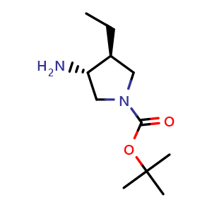 Chemical structure of tert-butyl trans-3-amino-4-ethyl-pyrrolidine-1-carboxylate , CAS 1932527-92-8, AChemBlock W164768