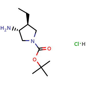 Chemical structure of tert-butyl trans-3-amino-4-ethyl-pyrrolidine-1-carboxylate hydrochloride , CAS 2940858-92-2, AChemBlock W164769