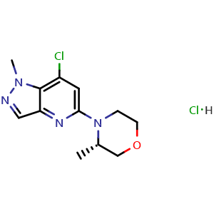 Chemical structure of (3S)-4-(7-chloro-1-methyl-pyrazolo[4,3-b]pyridin-5-yl)-3-methyl-morpholine hydrochloride , AChemBlock W164779