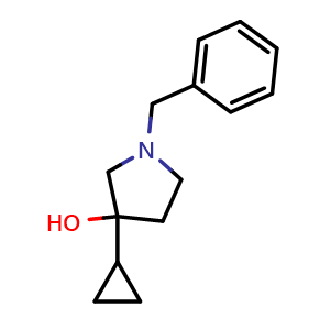 Chemical structure of 1-benzyl-3-cyclopropyl-pyrrolidin-3-ol , CAS 1871743-21-3, AChemBlock W164791