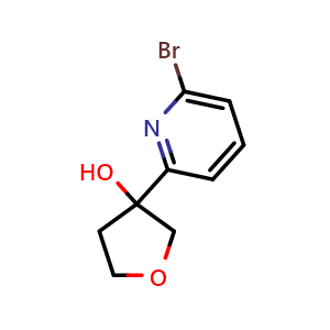 Chemical structure of 3-(6-bromo-2-pyridyl)tetrahydrofuran-3-ol , CAS 2368946-63-6, AChemBlock W164807