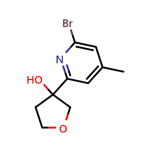 Chemical structure of 3-(6-bromo-4-methyl-2-pyridyl)tetrahydrofuran-3-ol , CAS 2368946-05-6, AChemBlock W164808
