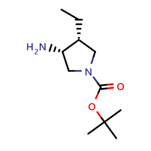 Chemical structure of tert-butyl (3R,4R)-3-amino-4-ethyl-pyrrolidine-1-carboxylate , CAS 1932517-95-7, AChemBlock W164821