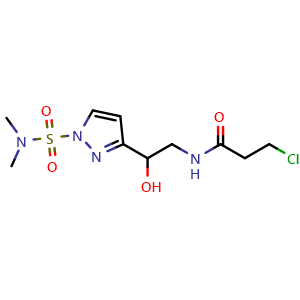 Chemical structure of 3-chloro-N-[2-[1-(dimethylsulfamoyl)pyrazol-3-yl]-2-hydroxy-ethyl]propanamide , CAS 2828220-41-1, AChemBlock W164877