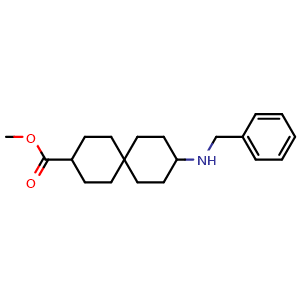 Chemical structure of methyl 3-(benzylamino)spiro[5 5]undecane-9-carboxylate , AChemBlock W164893
