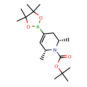 Chemical structure of tert-butyl cis-2,6-dimethyl-4-(4,4,5,5-tetramethyl-1,3,2-dioxaborolan-2-yl)-3,6-dihydro-2H-pyridine-1-carboxylate , CAS 2196186-98-6, AChemBlock W164897