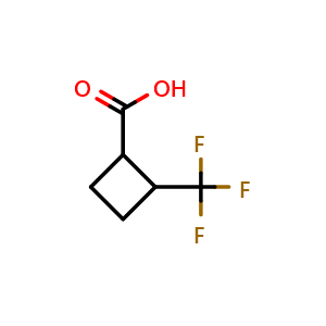 Chemical structure of 2-(trifluoromethyl)cyclobutanecarboxylic acid , CAS 1934463-10-1, AChemBlock W164898