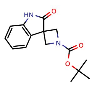 Chemical structure of tert-butyl 2'-oxo-1',2'-dihydrospiro[azetidine-3,3'-indole]-1-carboxylate , CAS 1251001-73-6, AChemBlock W164922