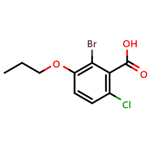 Chemical structure of 2-Bromo-6-chloro-3-propoxybenzoic acid , CAS 2404734-27-4, AChemBlock W164926