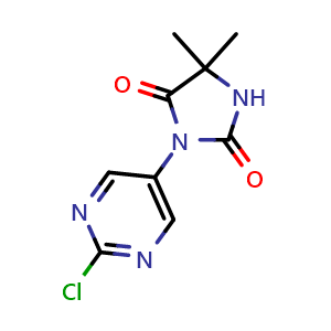 Chemical structure of 3-(2-chloropyrimidin-5-yl)-5,5-dimethyl-imidazolidine-2,4-dione , CAS 1380698-64-5, AChemBlock W164931