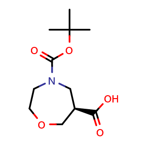 Chemical structure of (6R)-4-tert-butoxycarbonyl-1,4-oxazepane-6-carboxylic acid , CAS 2165855-43-4, AChemBlock W164936