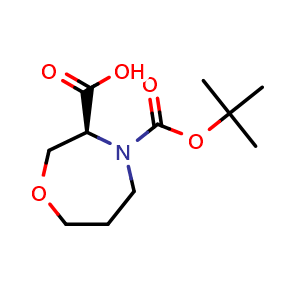 Chemical structure of (3S)-4-tert-butoxycarbonyl-1,4-oxazepane-3-carboxylic acid , CAS 1932812-70-8, AChemBlock W164940