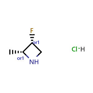 Chemical structure of cis-3-fluoro-2-methyl-azetidine hydrochloride , CAS 2231666-48-9, AChemBlock W164944