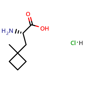 Chemical structure of (2S)-2-amino-3-(1-methylcyclobutyl)propanoic acid hydrochloride , CAS 2940876-24-2, AChemBlock W164950