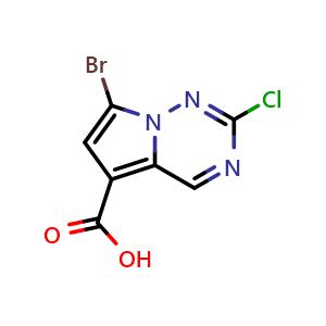 Chemical structure of 7-bromo-2-chloro-pyrrolo[2,1-f][1,2,4]triazine-5-carboxylic acid , CAS 2891599-07-6, AChemBlock W164962