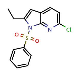 Chemical structure of 1-(benzenesulfonyl)-6-chloro-2-ethyl-pyrrolo[2,3-b]pyridine , CAS 2891598-50-6, AChemBlock W164963