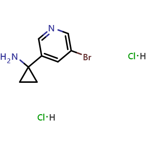 Chemical structure of 1-(5-bromo-3-pyridyl)cyclopropanamine dihydrochloride , CAS 2940955-60-0, AChemBlock W164981