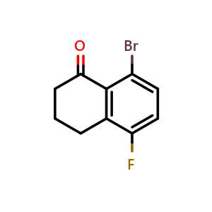 Chemical structure of 8-bromo-5-fluoro-tetralin-1-one , CAS 1260018-43-6, AChemBlock W164982