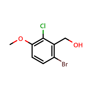 Chemical structure of (6-Bromo-2-chloro-3-methoxyphenyl)methanol , CAS 817166-50-0, AChemBlock W164983