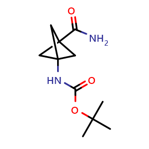 Chemical structure of tert-butyl N-(3-carbamoyl-1-bicyclo[1 1 1]pentanyl)carbamate , CAS 2170371-88-5, AChemBlock W164990