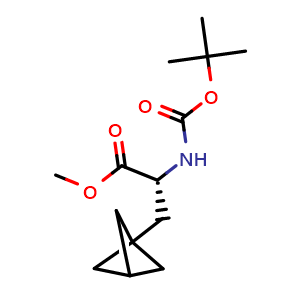 Chemical structure of methyl (2R)-3-(1-bicyclo[1 1 1]pentanyl)-2-(tert-butoxycarbonylamino)propanoate , CAS 2322853-09-6, AChemBlock W164994