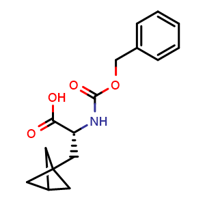 Chemical structure of (2R)-2-(benzyloxycarbonylamino)-3-(1-bicyclo[1 1 1]pentanyl)propanoic acid , CAS 2322921-14-0, AChemBlock W165000