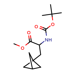 Chemical structure of methyl 3-(1-bicyclo[1 1 1]pentanyl)-2-(tert-butoxycarbonylamino)propanoate , AChemBlock W165001