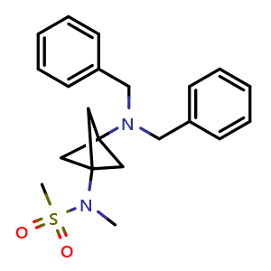 Chemical structure of N-[3-(dibenzylamino)-1-bicyclo[1 1 1]pentanyl]-N-methyl-methanesulfonamide , AChemBlock W165015
