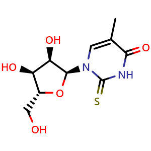 Chemical structure of 1-[(2S,3R,4S,5R)-3,4-dihydroxy-5-(hydroxymethyl)tetrahydrofuran-2-yl]-5-methyl-2-thioxo-pyrimidin-4-one , CAS 2940859-47-0, AChemBlock W165017