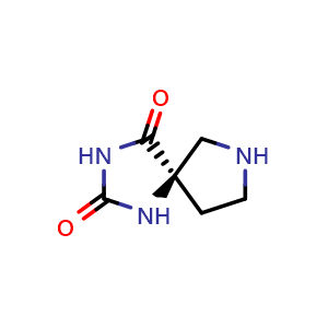 Chemical structure of (5R)-1,3,7-triazaspiro[4 4]nonane-2,4-dione , CAS 2380610-29-5, AChemBlock W165023