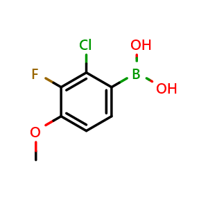 Chemical structure of (2-Chloro-3-fluoro-4-methoxyphenyl)boronic acid , CAS 2282635-50-9, AChemBlock W165024
