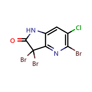 Chemical structure of 3,3,5-tribromo-6-chloro-1H-pyrrolo[3,2-b]pyridin-2-one , CAS 1642565-60-3, AChemBlock W165033