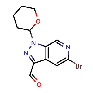 Chemical structure of 5-bromo-1-tetrahydropyran-2-yl-pyrazolo[3,4-c]pyridine-3-carbaldehyde , CAS 1884158-47-7, AChemBlock W165035