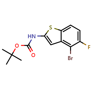 Chemical structure of tert-butyl N-(4-bromo-5-fluoro-benzothiophen-2-yl)carbamate , CAS 2891597-49-0, AChemBlock W165041