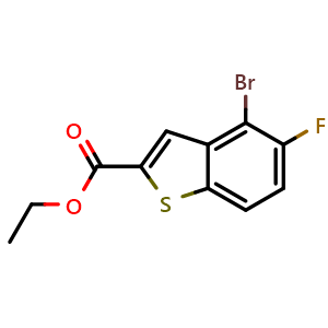Chemical structure of ethyl 4-bromo-5-fluoro-benzothiophene-2-carboxylate , CAS 2168736-34-1, AChemBlock W165044