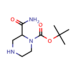 Chemical structure of tert-butyl 2-carbamoylpiperazine-1-carboxylate , CAS 1246030-06-7, AChemBlock W165048