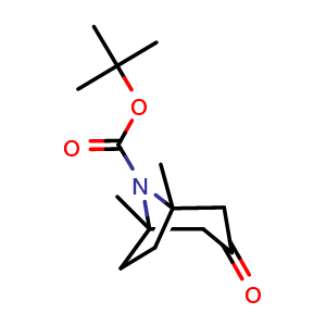 Chemical structure of tert-butyl 1,5-dimethyl-3-oxo-8-azabicyclo[3 2 1]octane-8-carboxylate , CAS 1637577-07-1, AChemBlock W165050
