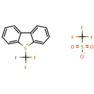 Chemical structure of trifluoromethanesulfonate 5-(trifluoromethyl)dibenzothiophen-5-ium , CAS 129946-88-9, AChemBlock W165063