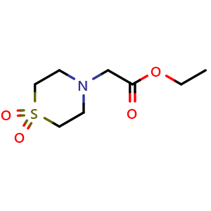 Chemical structure of ethyl 2-(1,1-dioxo-1,4-thiazinan-4-yl)acetate , CAS 343334-01-0, AChemBlock W165080