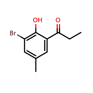 Chemical structure of 1-(3-bromo-2-hydroxy-5-methyl-phenyl)propan-1-one , CAS 2892-30-0, AChemBlock W165083