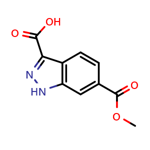 Chemical structure of 6-(Methoxycarbonyl)-1H-indazole-3-carboxylic acid , CAS 885522-60-1, AChemBlock W165089