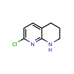 Chemical structure of 7-chloro-1,2,3,4-tetrahydro-1,8-naphthyridine , CAS 1303588-27-3, AChemBlock W165091
