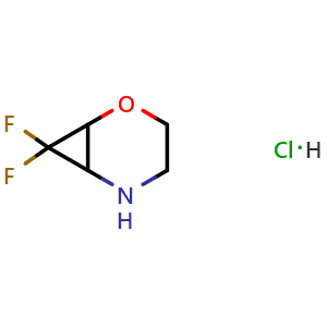 Chemical structure of 7,7-difluoro-2-oxa-5-azabicyclo[4 1 0]heptane hydrochloride , CAS 2694744-71-1, AChemBlock W165141
