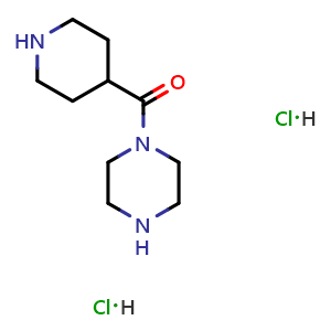 Chemical structure of 1-(piperidine-4-carbonyl)piperazine dihydrochloride , CAS 1197831-75-6, AChemBlock W165144
