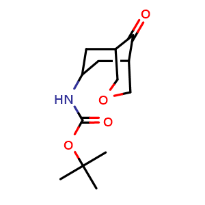 Chemical structure of tert-butyl N-[exo-9-oxo-3-oxabicyclo[3 3 1]nonan-7-yl]carbamate , CAS 1781343-19-8, AChemBlock W165145