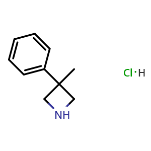 Chemical structure of 3-methyl-3-phenylazetidine hydrochloride , CAS 90874-35-4, AChemBlock W165163