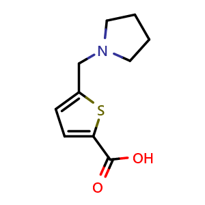 Chemical structure of 5-[(pyrrolidin-1-yl)methyl]thiophene-2-carboxylic acid , CAS 733784-27-5, AChemBlock W165168
