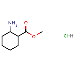 Chemical structure of methyl 2-aminocyclohexanecarboxylate hydrochloride , CAS 99419-70-2, AChemBlock W165169